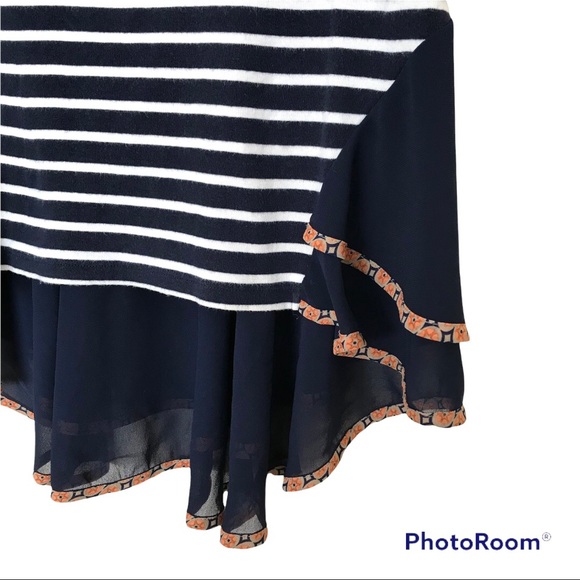 Postmark Anthropologie Navy Blue Stripes Sleeveless Top | Sheer Trim - Picture 4 of 11
